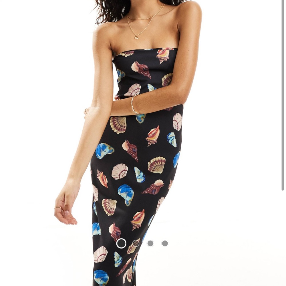ASOS bandeau shell print midi dress